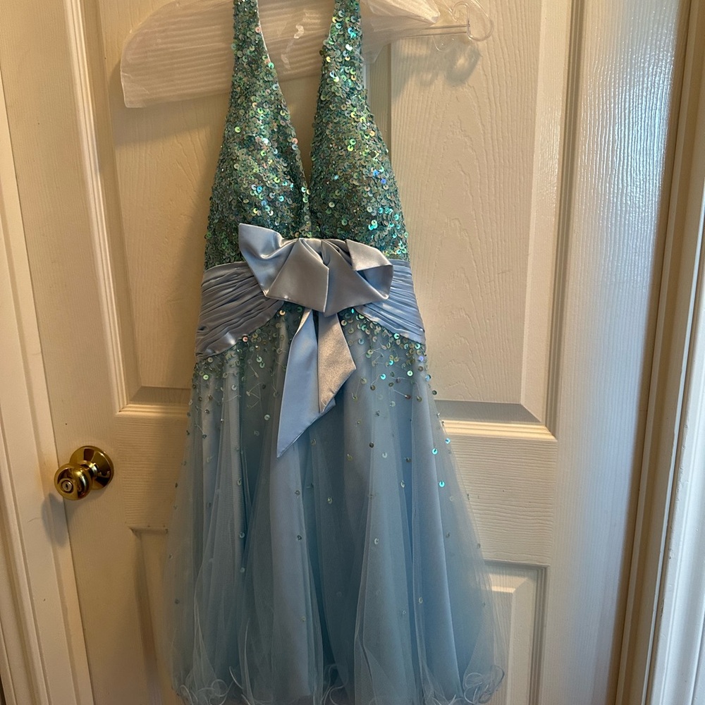 Hannah Blue Sequin Babydoll Dress for Prom or Any Other Special Occasion